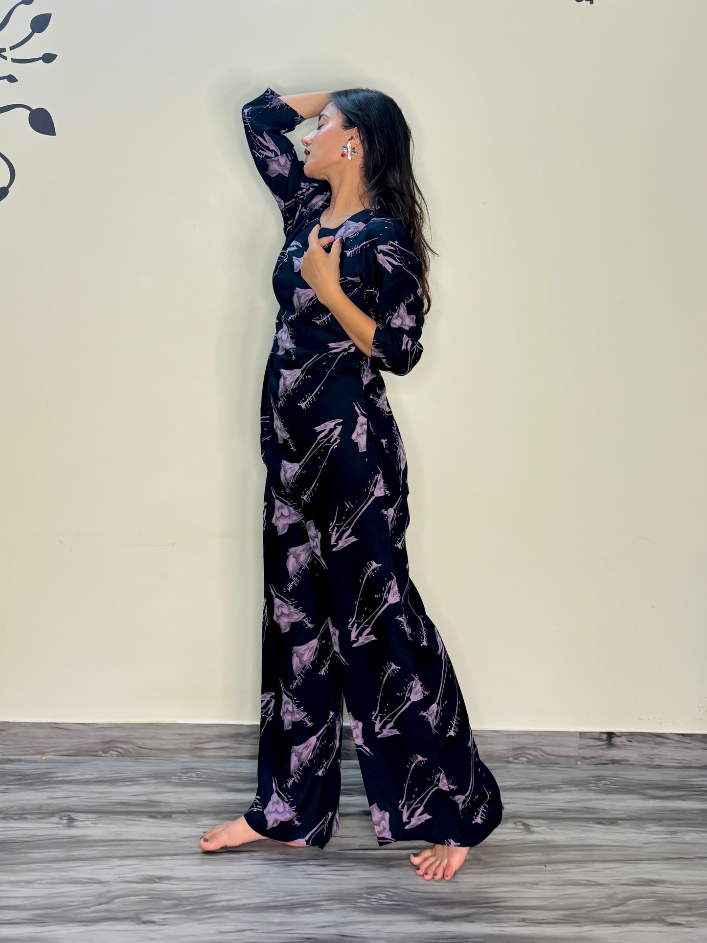 ROYAL BLUE PEONY RAYON CO-ORD SET