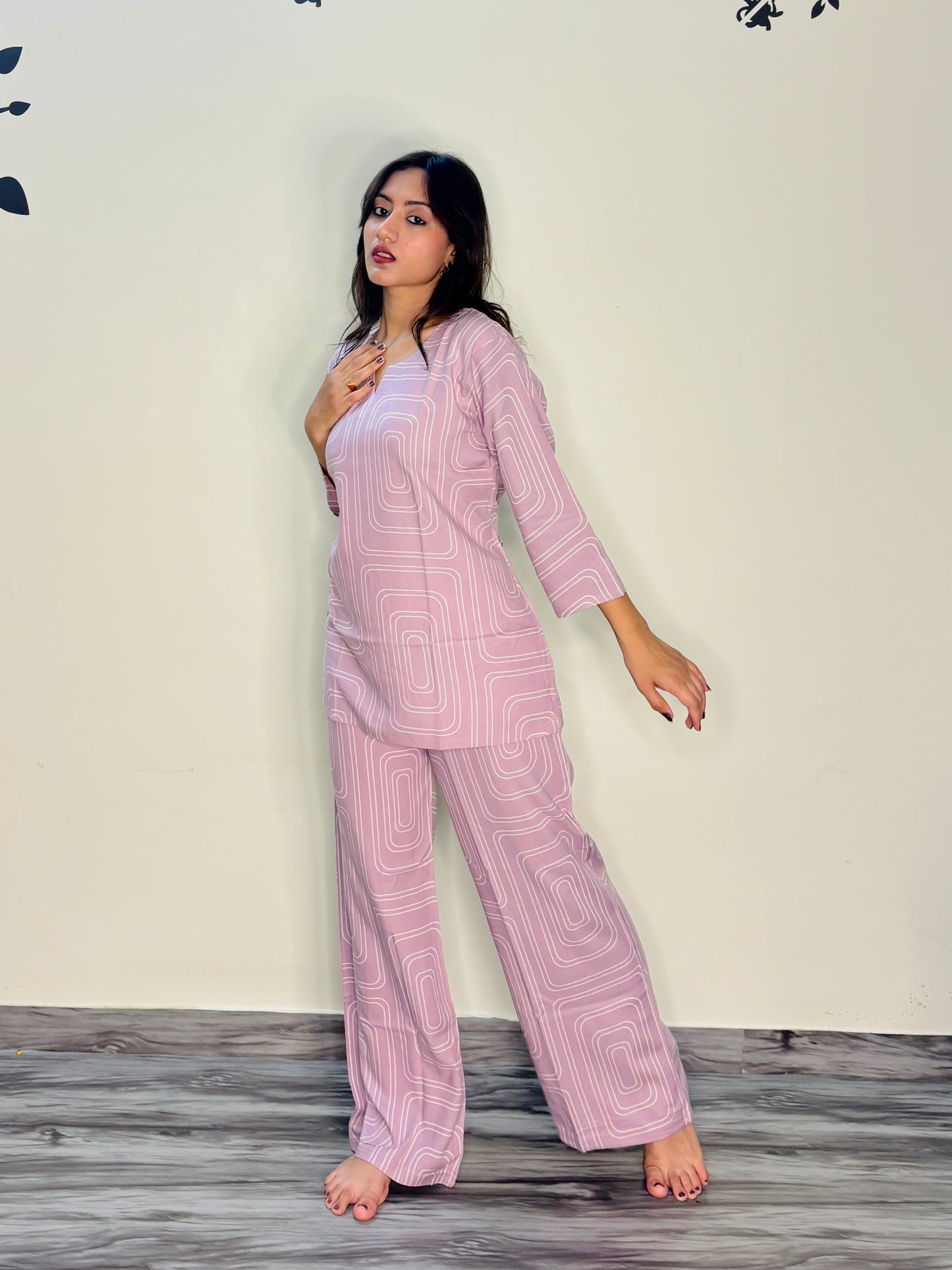 CANDY PINK RECTANGLE RAYON CO-ORD SET
