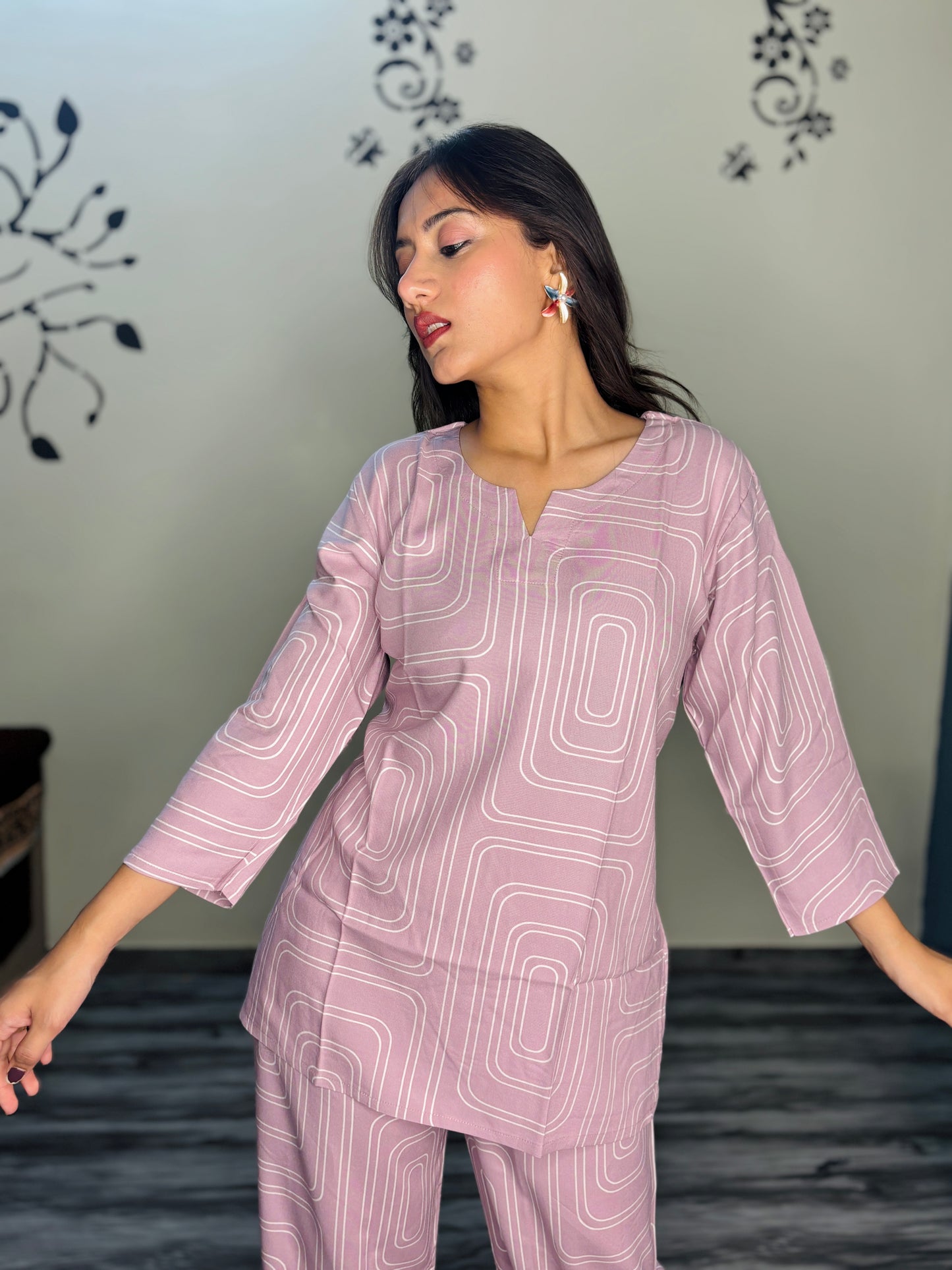 CANDY PINK RECTANGLE RAYON CO-ORD SET