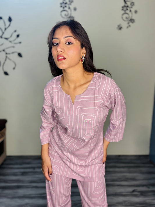 CANDY PINK RECTANGLE RAYON CO-ORD SET