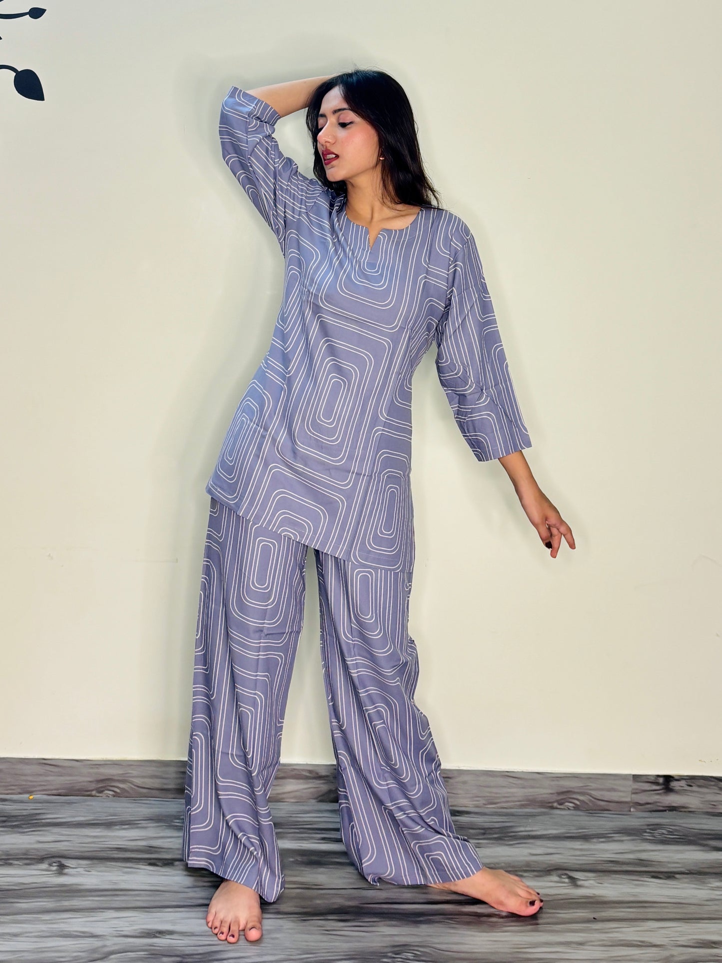 PERIWINKEL BLUE RECTANGLE RAYON CO-ORD SET