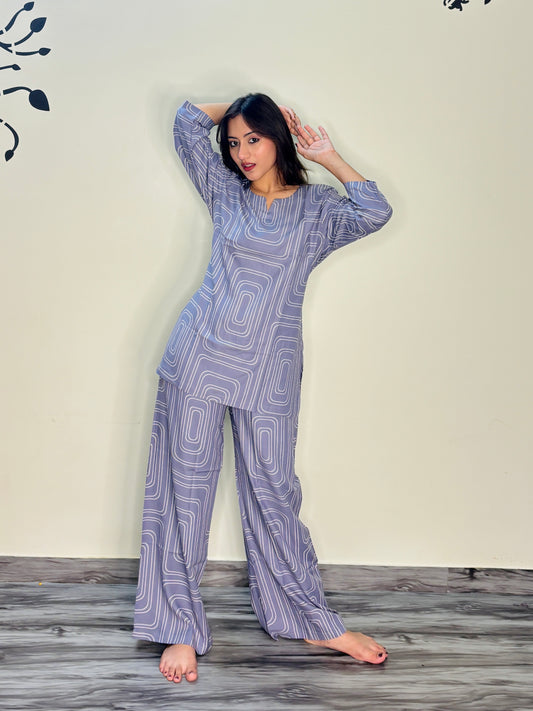 PERIWINKEL BLUE RECTANGLE RAYON CO-ORD SET