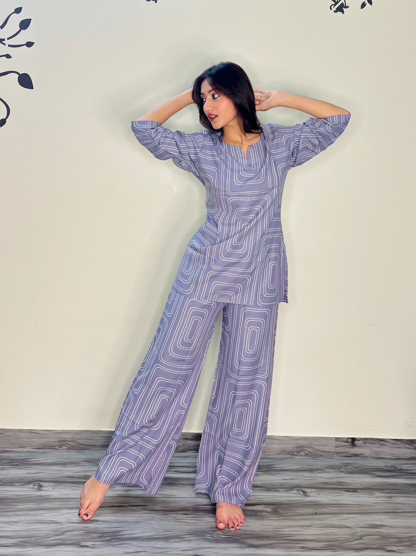 PERIWINKEL BLUE RECTANGLE RAYON CO-ORD SET