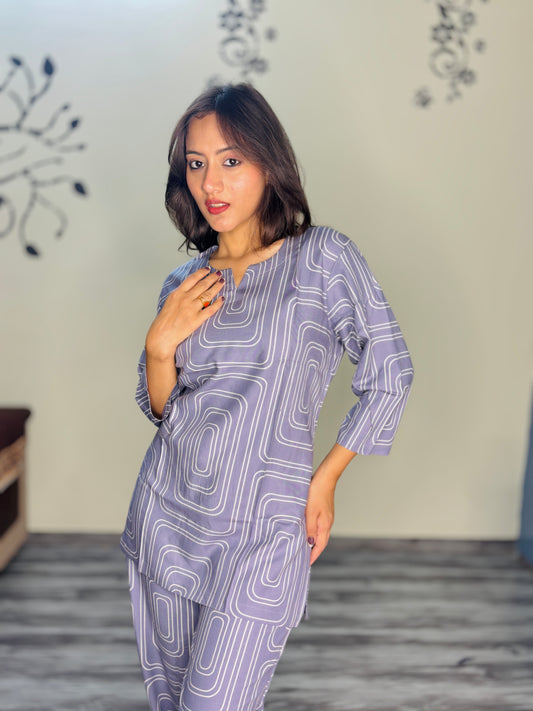 PERIWINKEL BLUE RECTANGLE RAYON CO-ORD SET