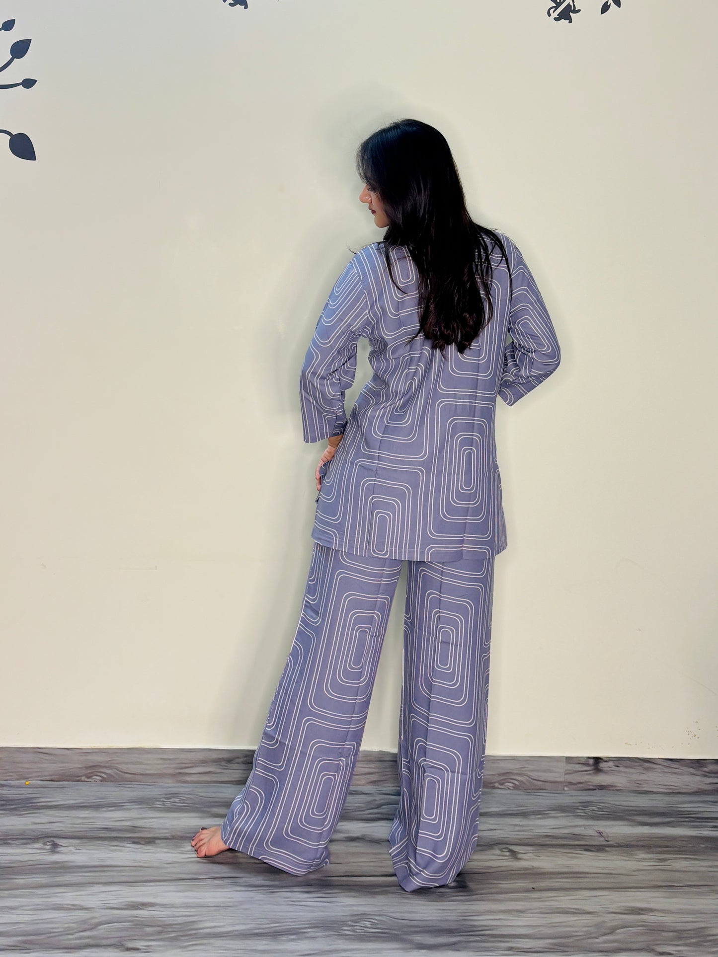 PERIWINKEL BLUE RECTANGLE RAYON CO-ORD SET