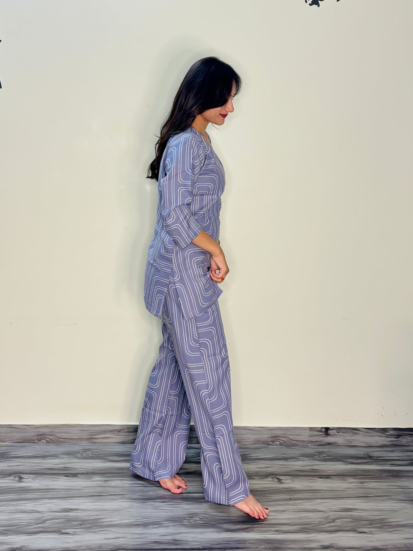 PERIWINKEL BLUE RECTANGLE RAYON CO-ORD SET
