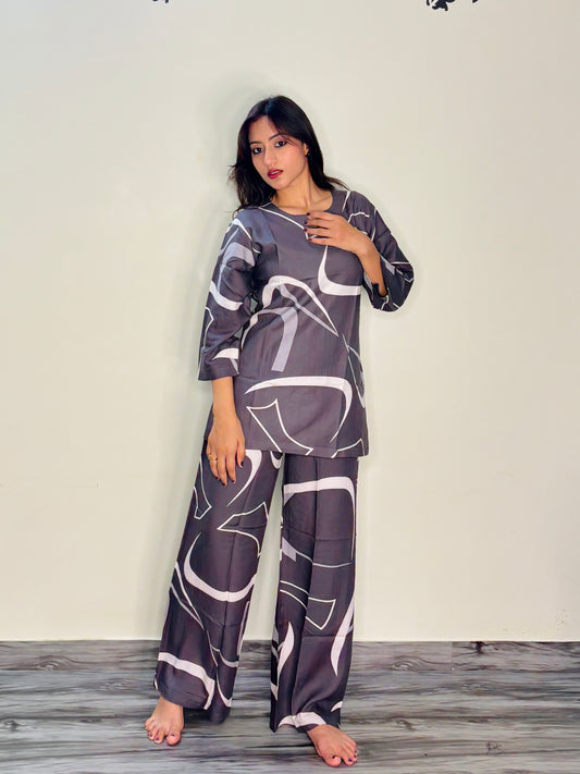 SMOKEY GREY SKETCH RAYON CO-ORD SET