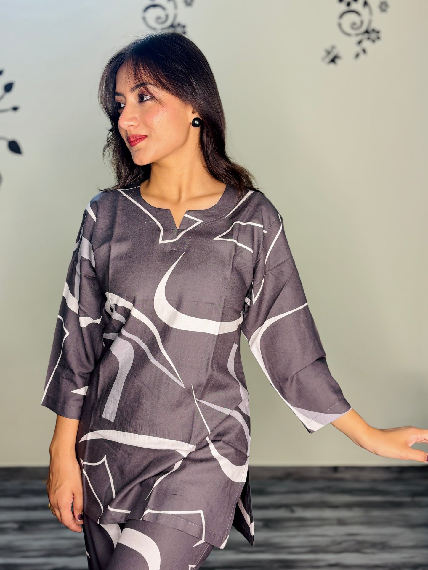 SMOKEY GREY SKETCH RAYON CO-ORD SET