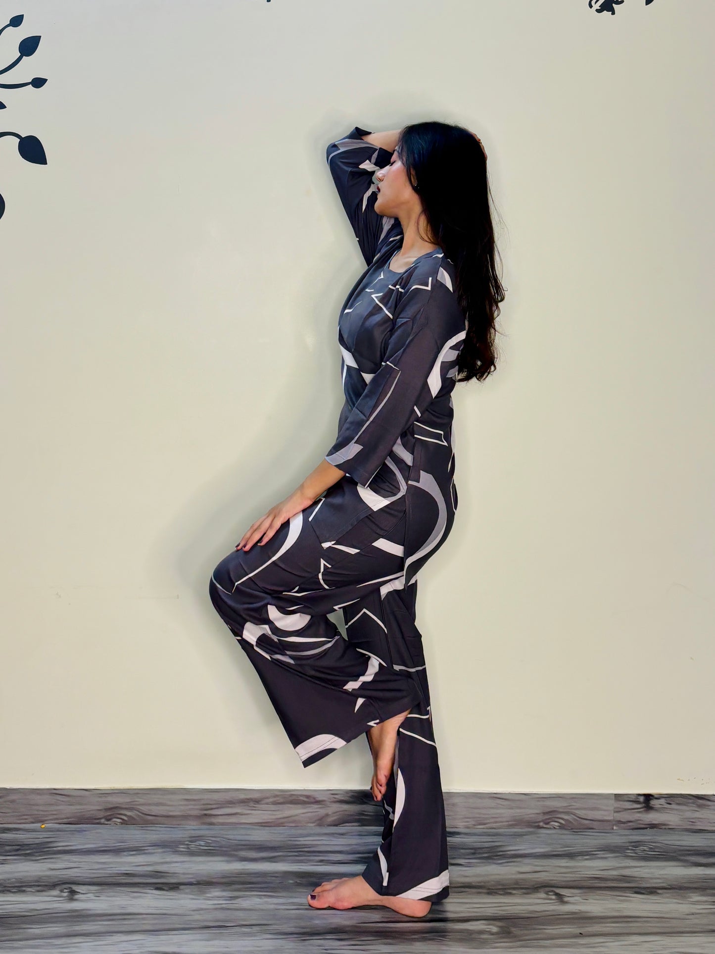 SMOKEY GREY SKETCH RAYON CO-ORD SET
