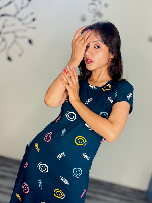 COBALT BLUE BE HAPPY SHORT NIGHTY