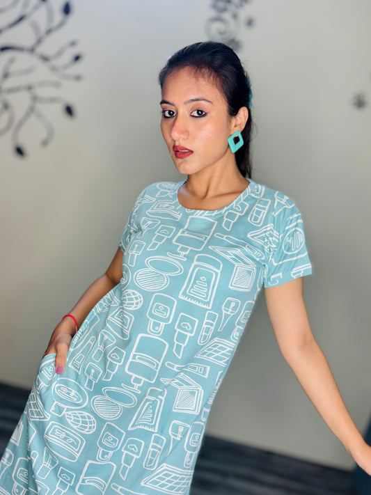 TEAL BLUE GLOW TIME SHORT NIGHTY