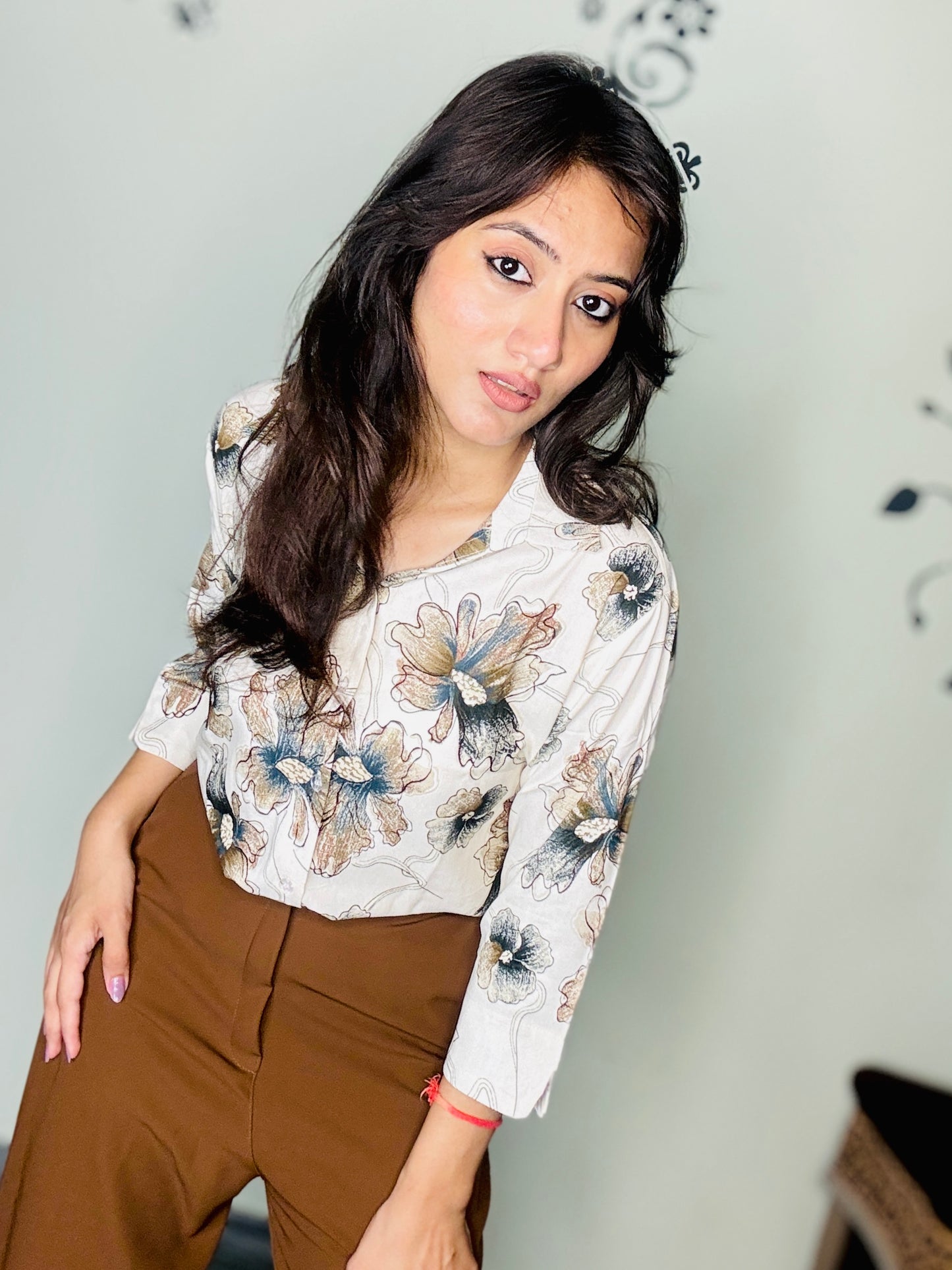 IVORY HAND DRAWN FLORAL RAYON SHIRT (Only Shirt)