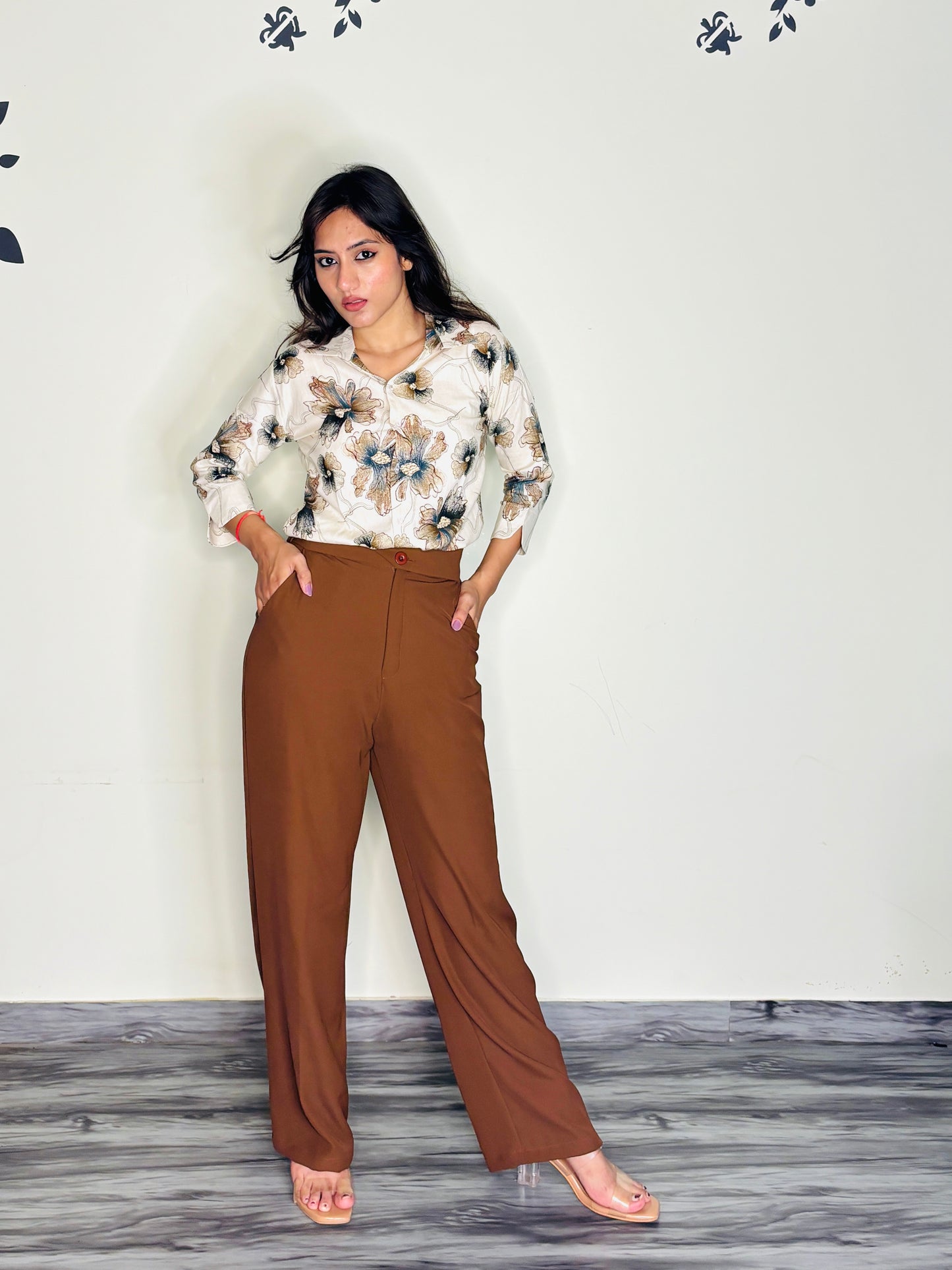 IVORY HAND DRAWN FLORAL RAYON SHIRT (Only Shirt)