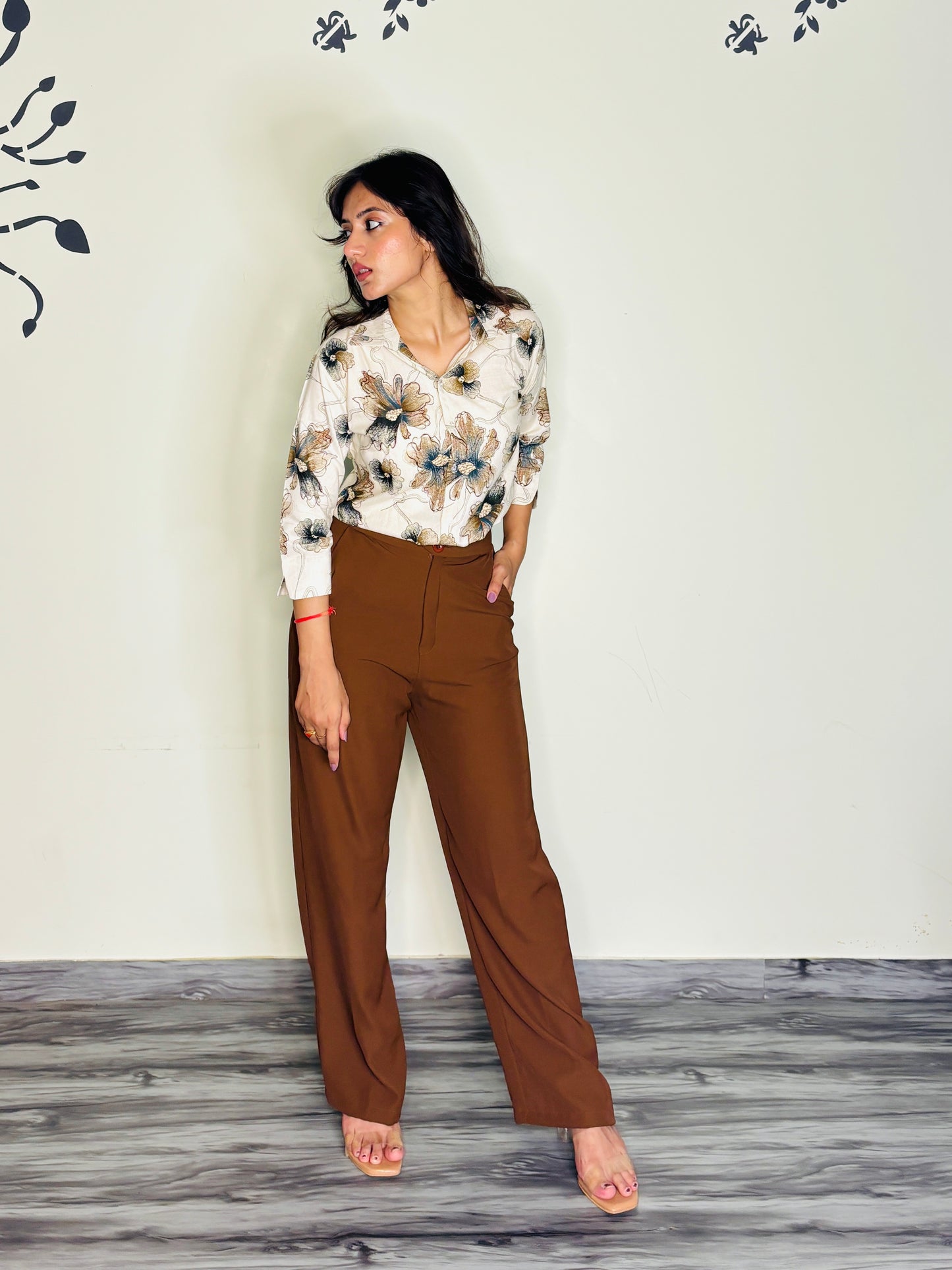 IVORY HAND DRAWN FLORAL RAYON SHIRT (Only Shirt)