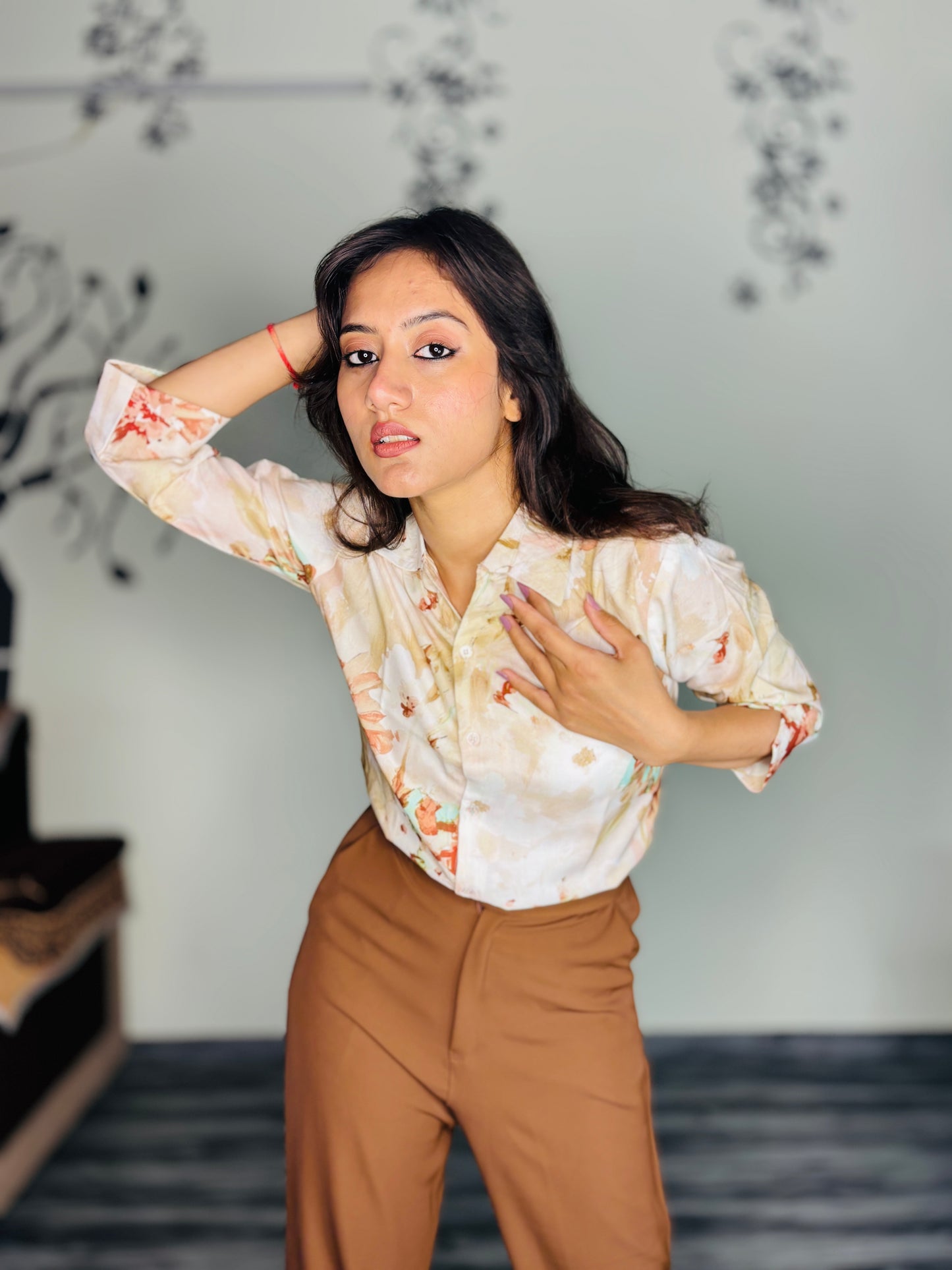 CREAMY SUNSET PETALS RAYON SHIRT (Only Shirt)