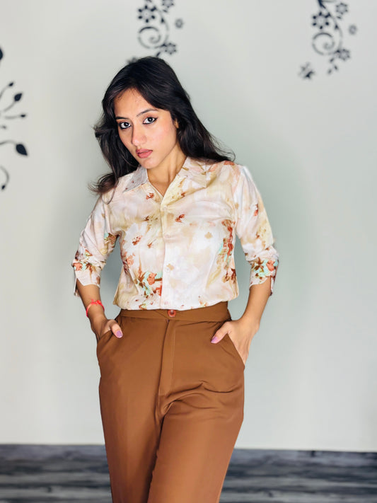CREAMY SUNSET PETALS RAYON SHIRT (Only Shirt)