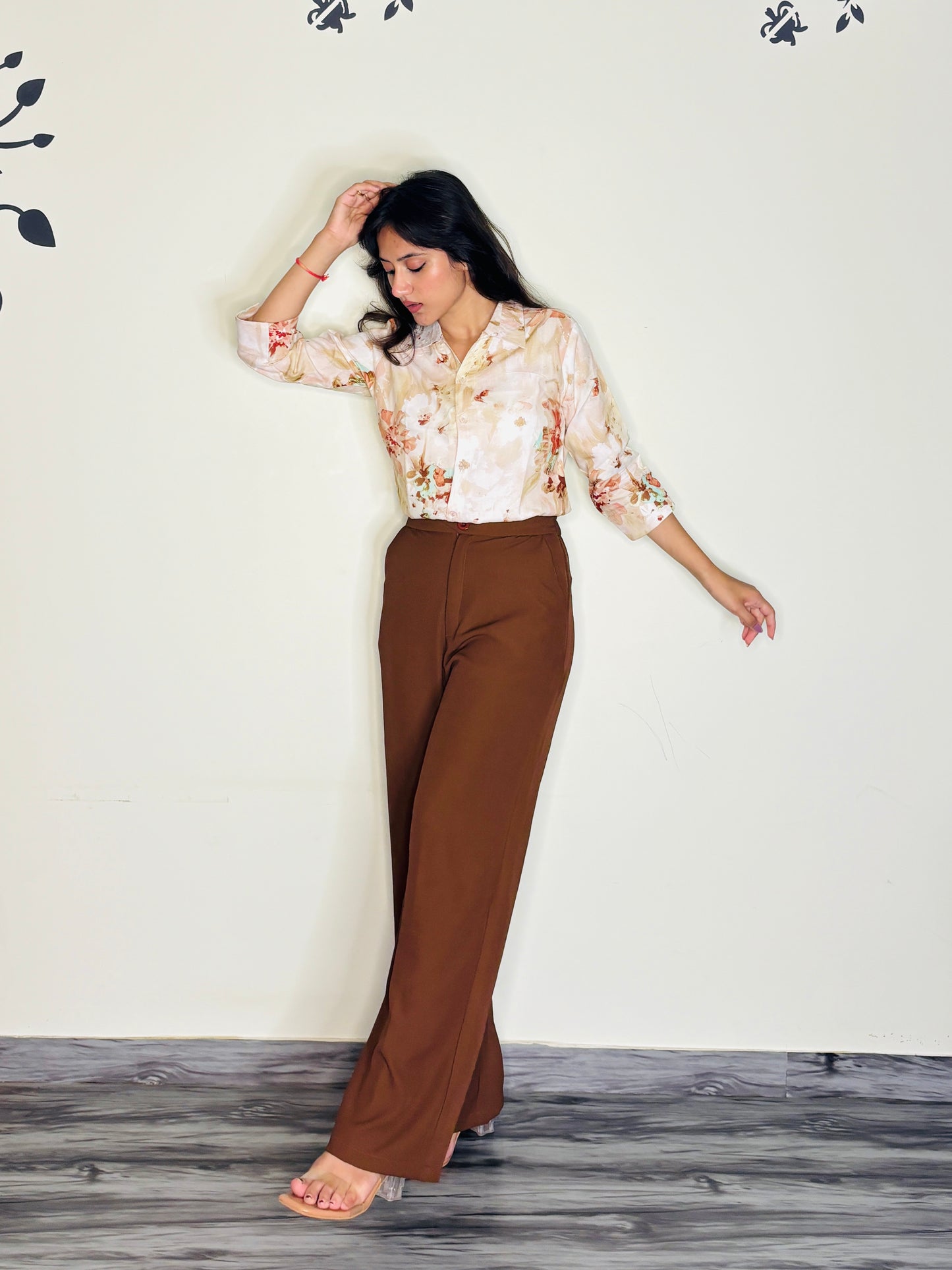CREAMY SUNSET PETALS RAYON SHIRT (Only Shirt)