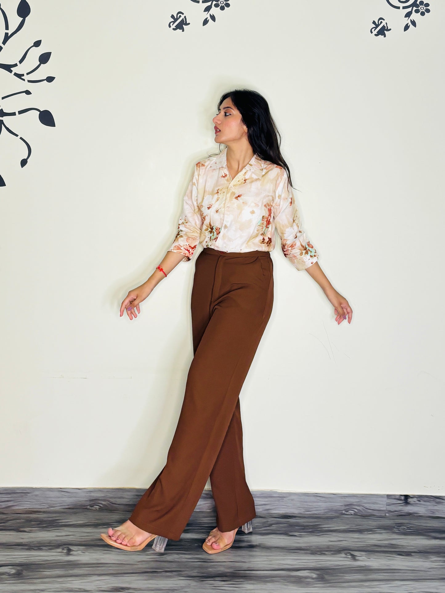 CREAMY SUNSET PETALS RAYON SHIRT (Only Shirt)