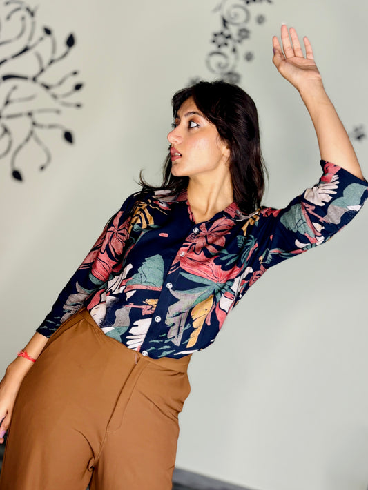 NIGHTFALL FOLIAGE RAYON SHIRT (Only Shirt)
