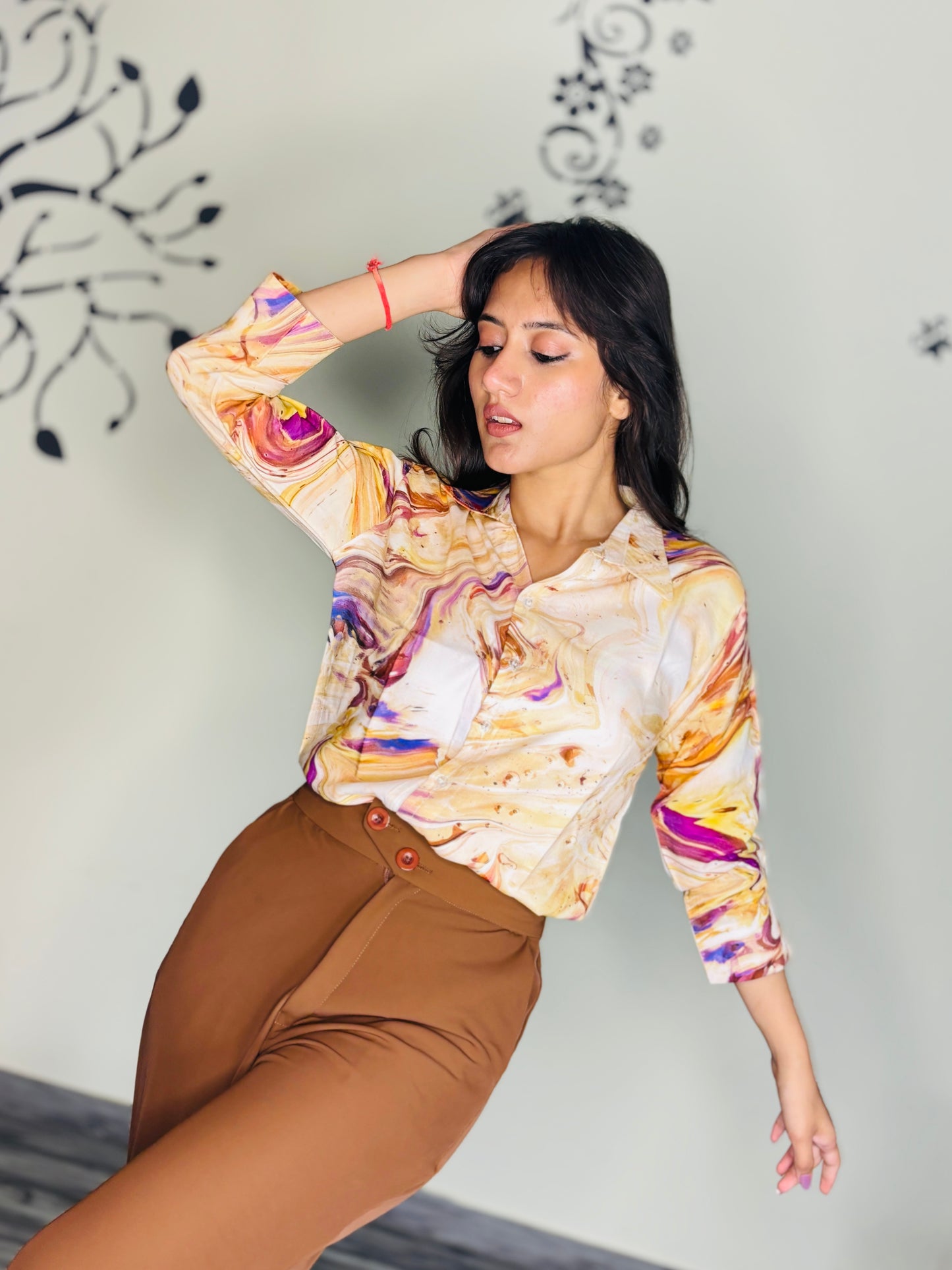 MARBLE SWIRL TONES RAYON SHIRT (Only Shirt)