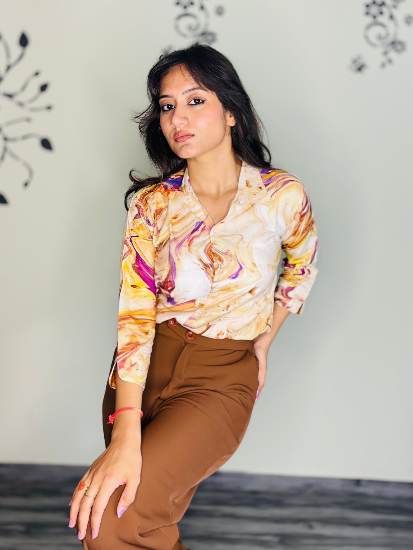MARBLE SWIRL TONES RAYON SHIRT (Only Shirt)