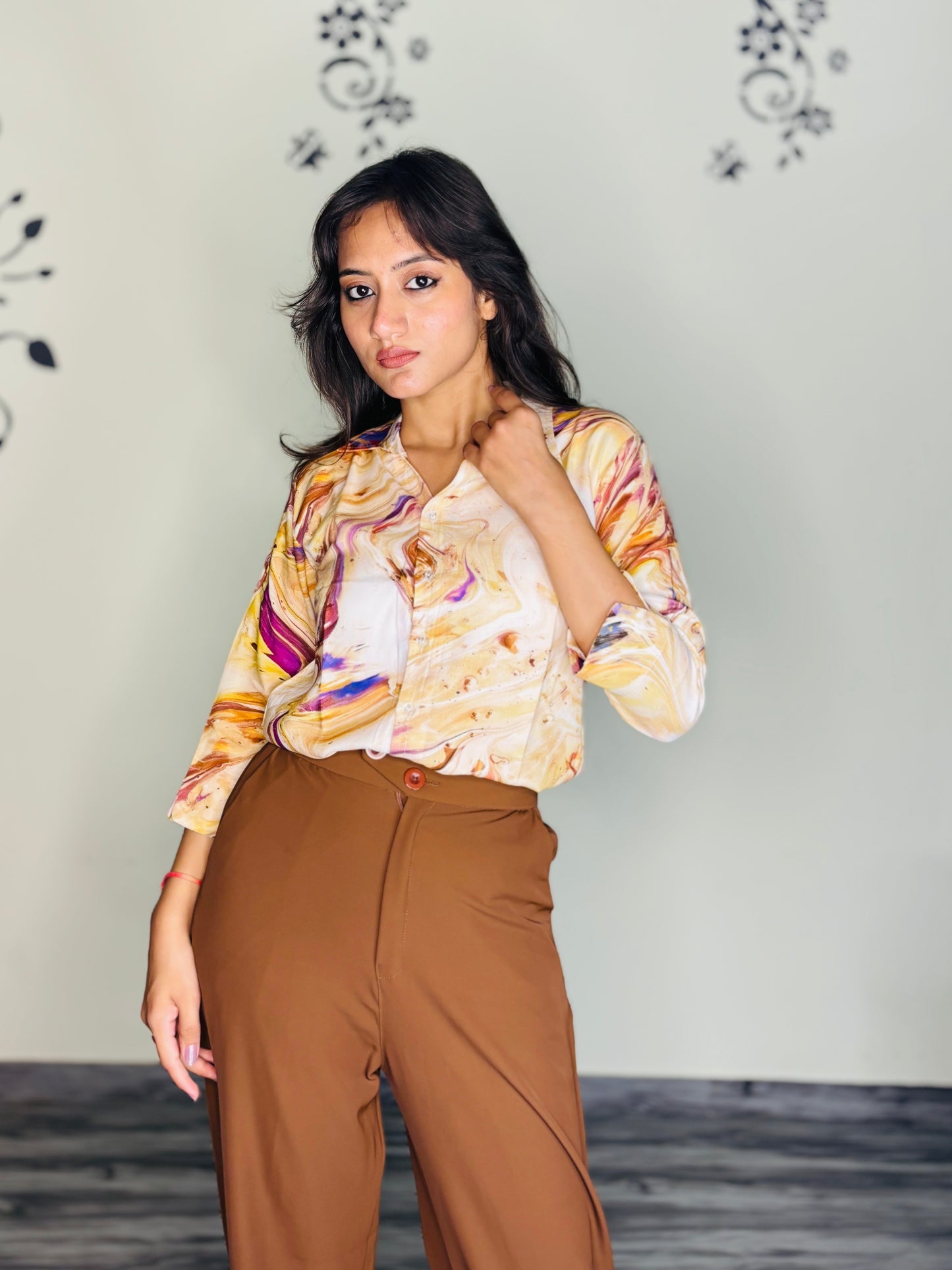 MARBLE SWIRL TONES RAYON SHIRT (Only Shirt)