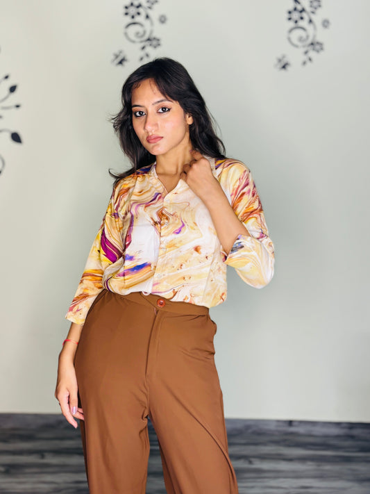 MARBLE SWIRL TONES RAYON SHIRT (Only Shirt)