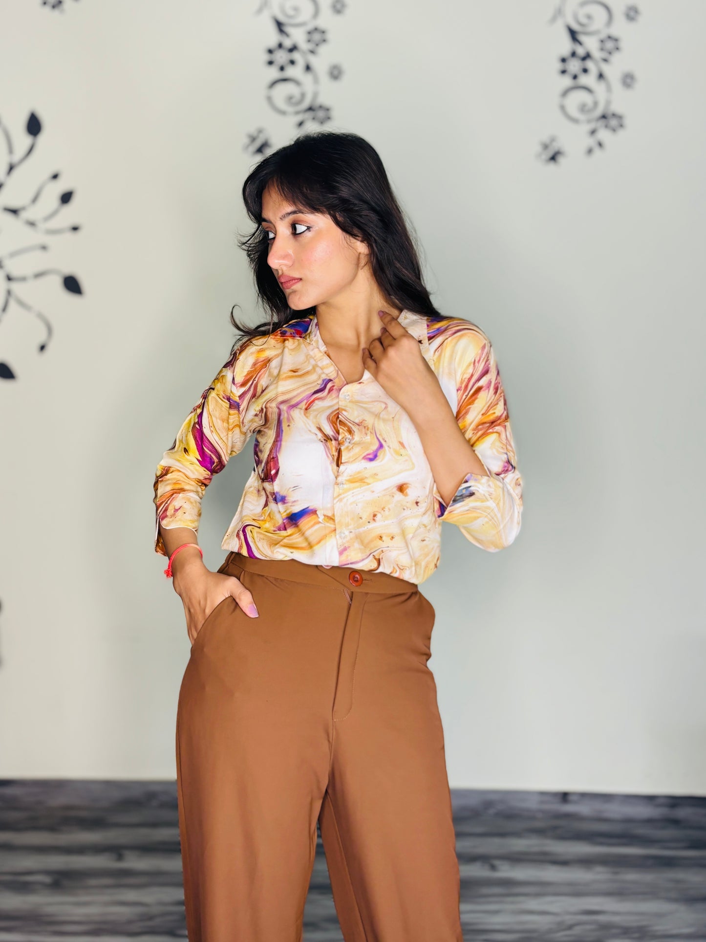 MARBLE SWIRL TONES RAYON SHIRT (Only Shirt)