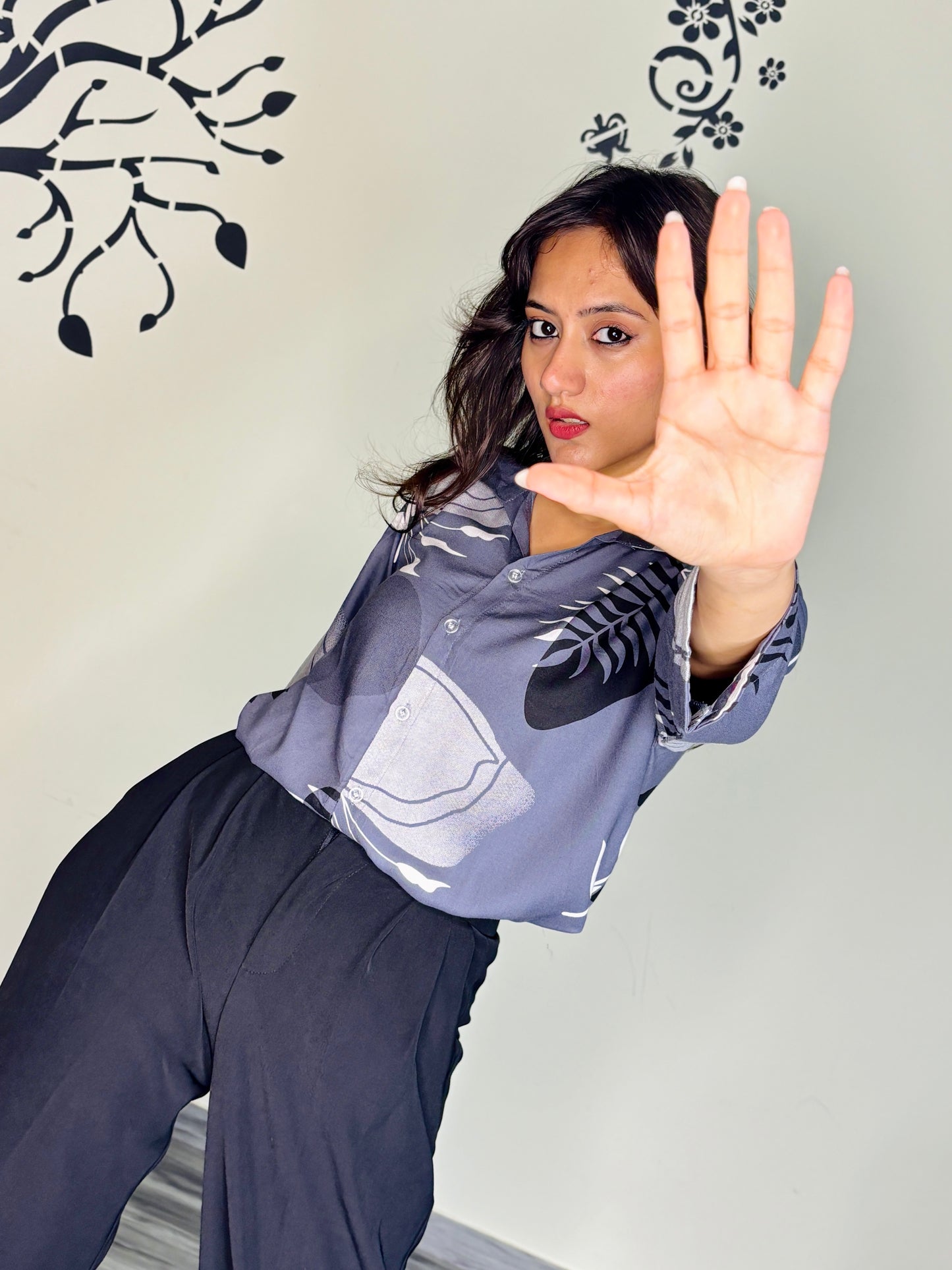 GREY MIRAGE SILHOUETTE RAYON SHIRT (Only Shirt)