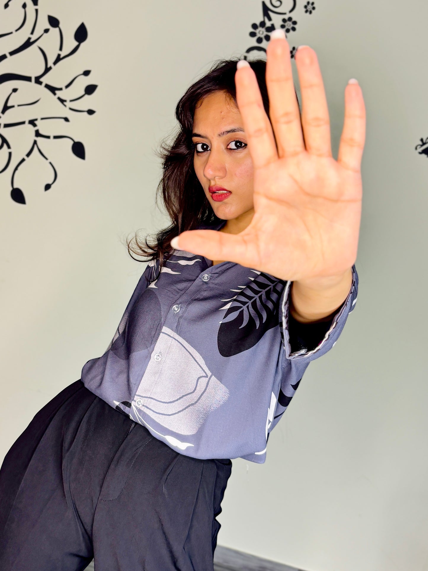 GREY MIRAGE SILHOUETTE RAYON SHIRT (Only Shirt)