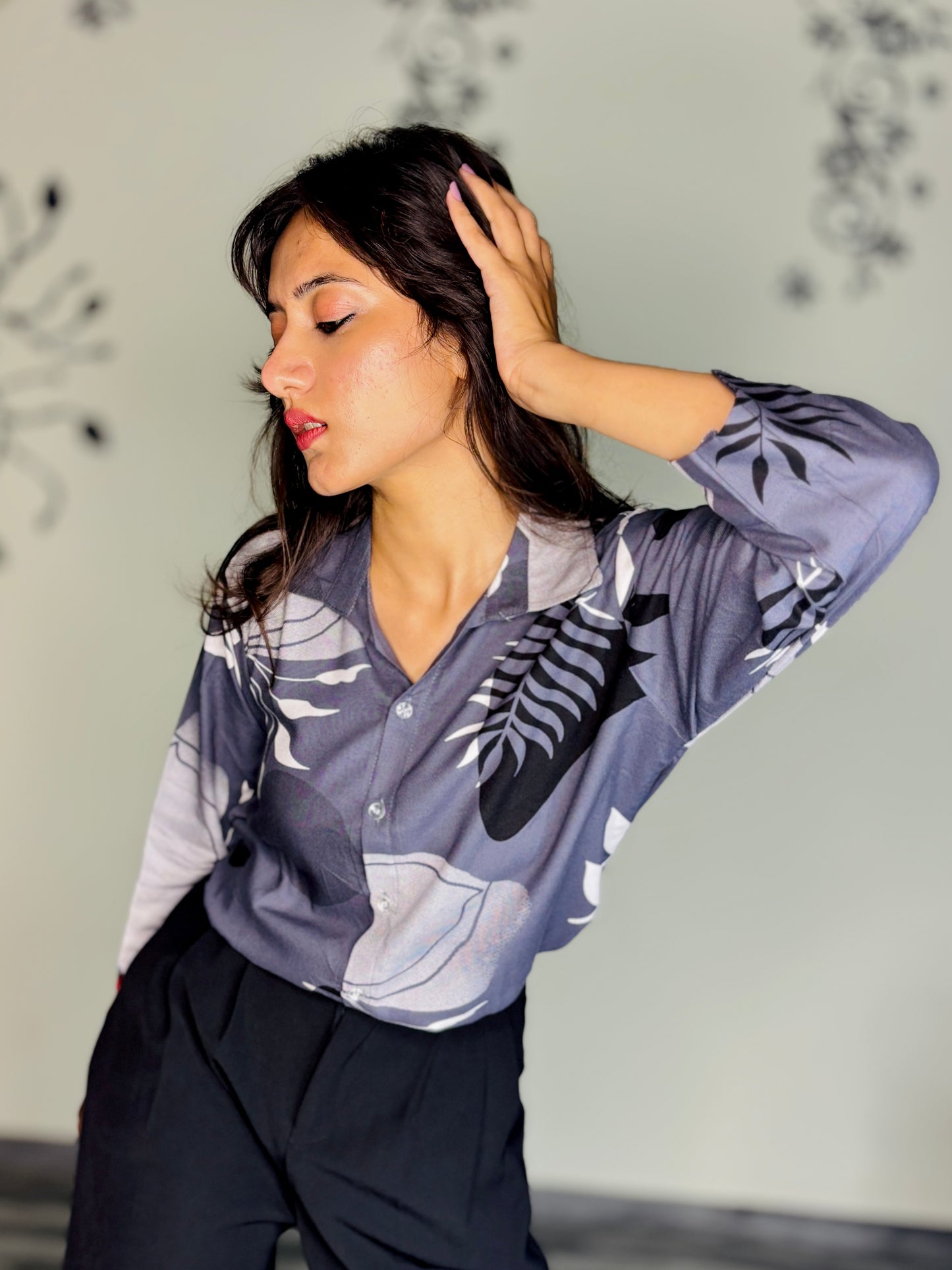 GREY MIRAGE SILHOUETTE RAYON SHIRT (Only Shirt)