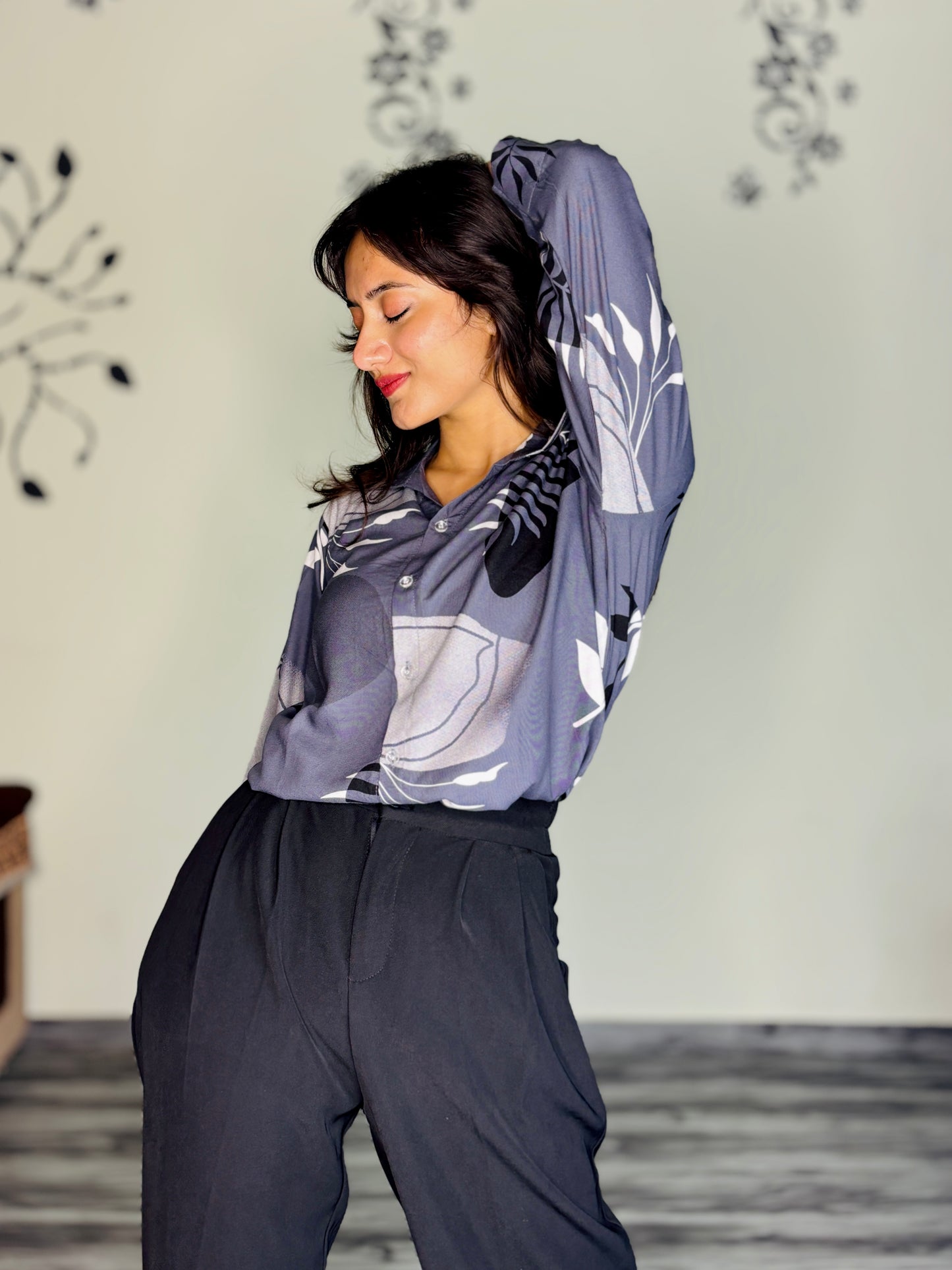 GREY MIRAGE SILHOUETTE RAYON SHIRT (Only Shirt)