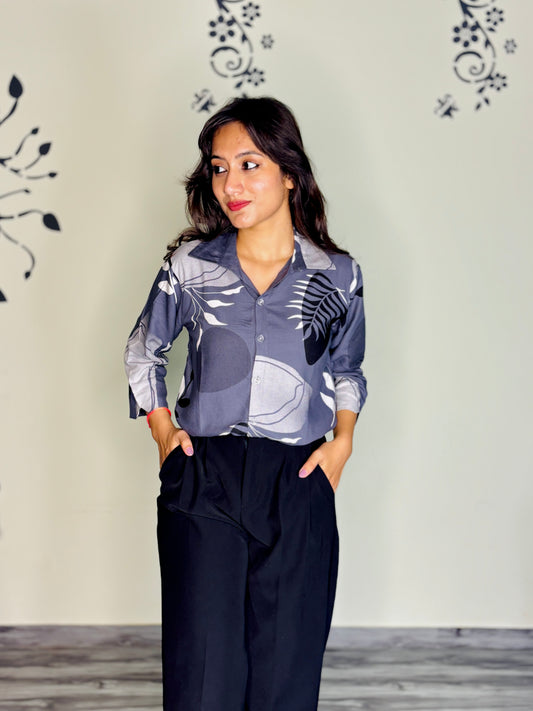 GREY MIRAGE SILHOUETTE RAYON SHIRT (Only Shirt)