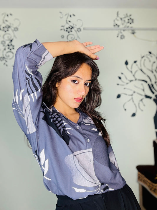 GREY MIRAGE SILHOUETTE RAYON SHIRT (Only Shirt)