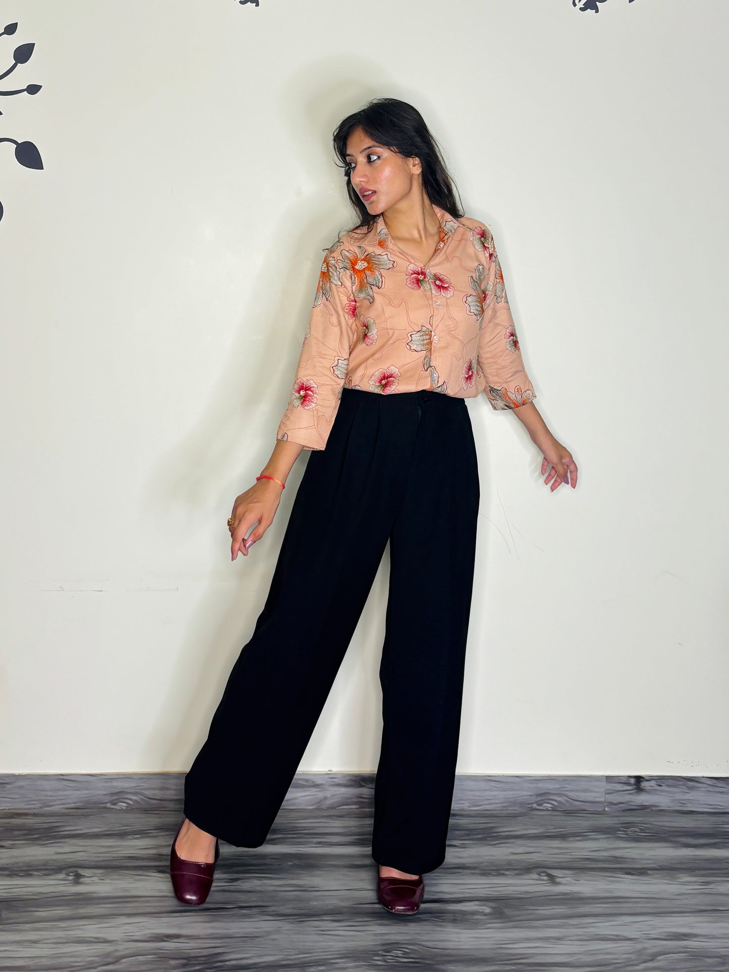 WARM PEACH PETALS RAYON SHIRT (Only Shirt)