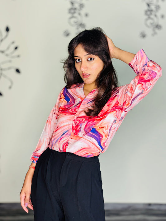 CRIMSON SPLASH FLUD RAYON SHIRT (Only Shirt)