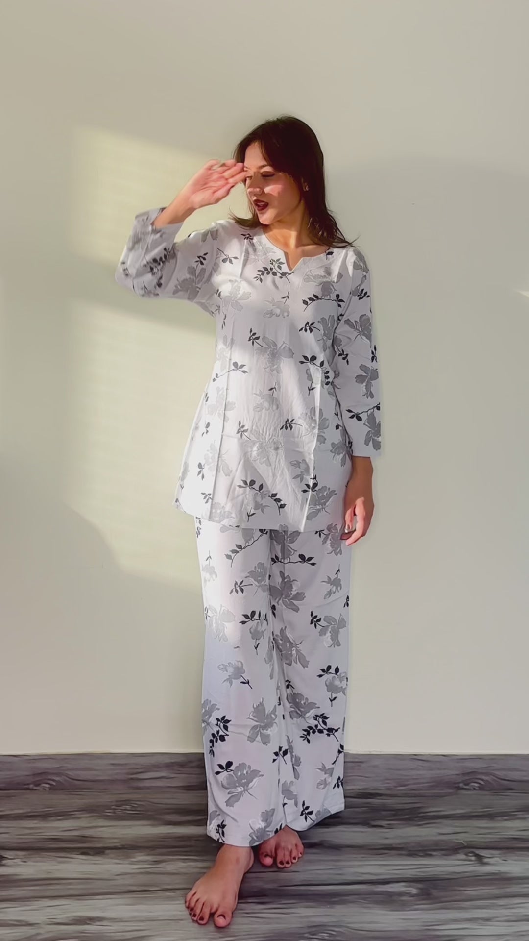 MOONLIT WHITE BLOOM RAYON CO-ORD SET