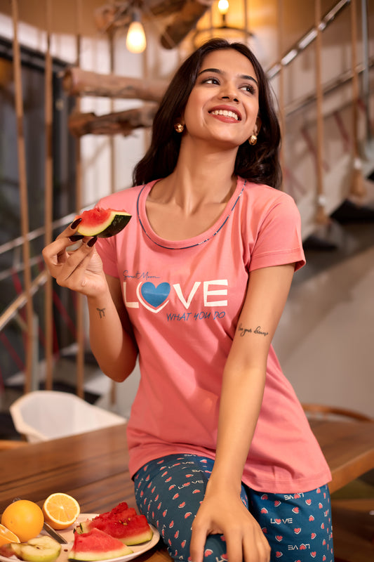 PINK LOVE HEART LOUNGE WEAR