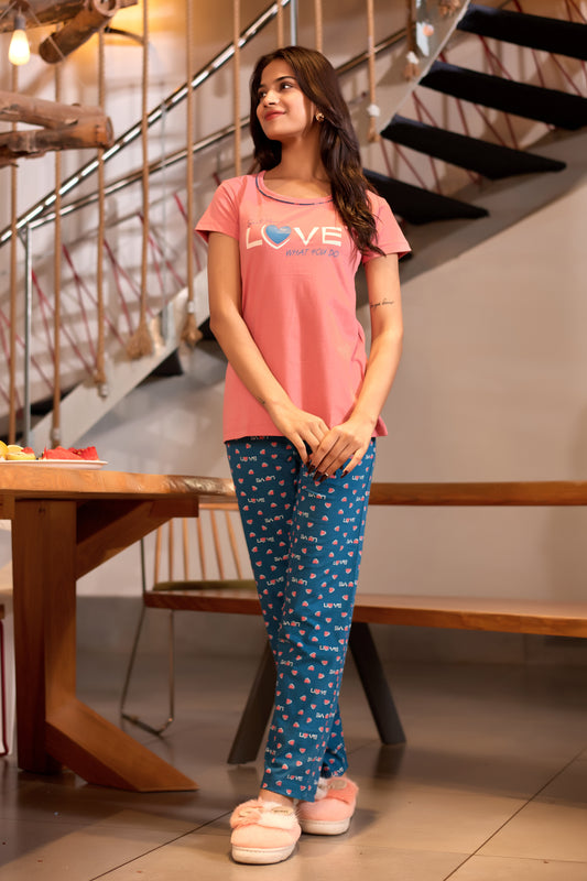 PINK LOVE HEART LOUNGE WEAR