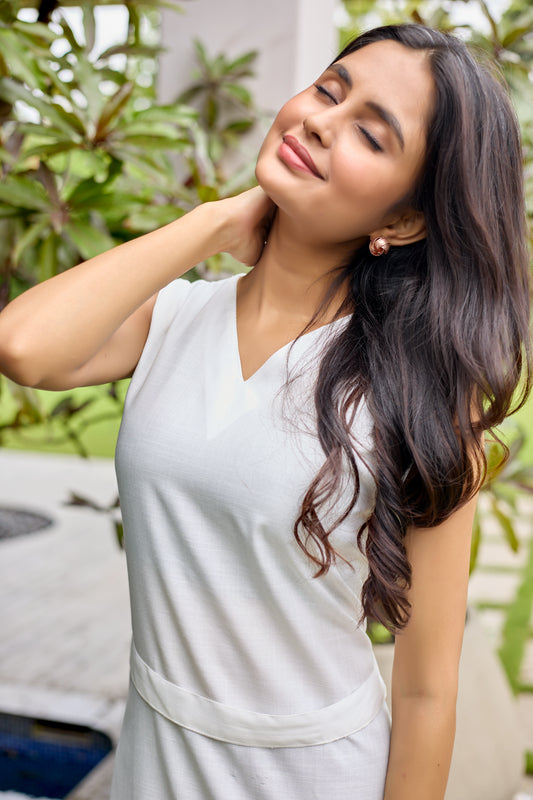 LIGHT PEARL LEAFES MIDI DRESS