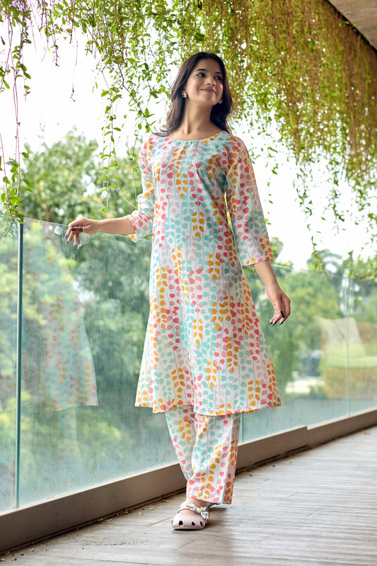 SOFT IVORY MULTITONE LEAF CO-ORD SET