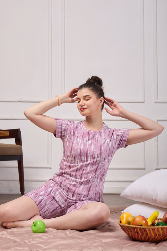 SHORT SLEEP SET TEXTURED LILAC