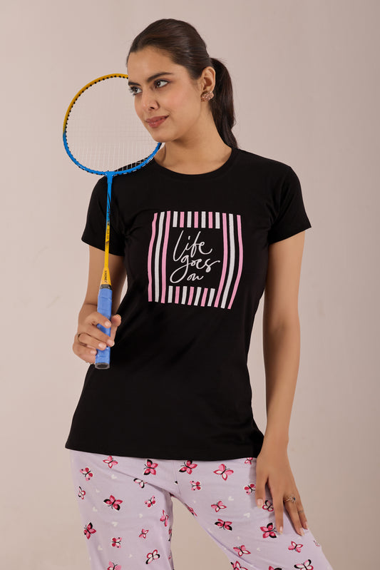 LIFE GOES ON STRIPED LOUNGE WEAR