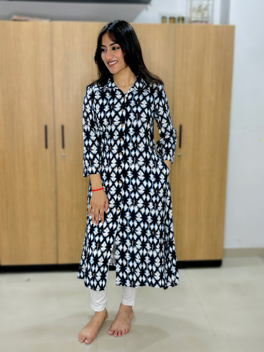 BLACK TIE-DYE BLOOSAM KURTI (Only Kurti)