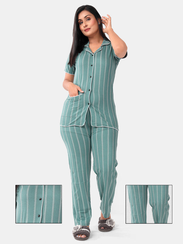 MINT GREEN STRIPE FRONT BUTTON