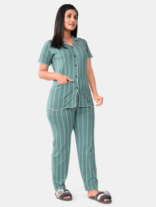 MINT GREEN STRIPE FRONT BUTTON