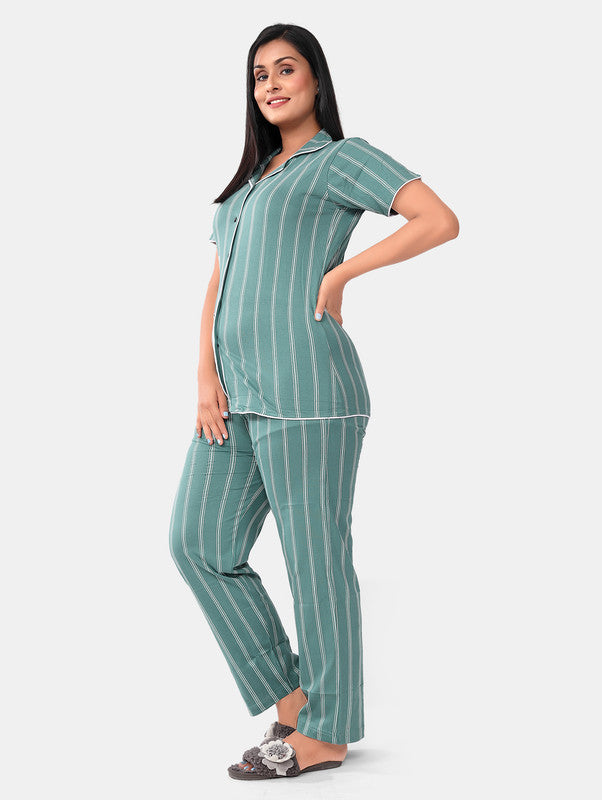 MINT GREEN STRIPE FRONT BUTTON