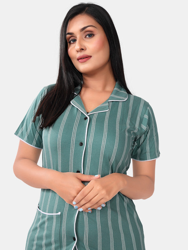 MINT GREEN STRIPE FRONT BUTTON