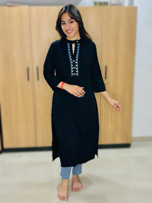 DAZZEL BLACK EMBROIDERY KURTI (Only Kurti)