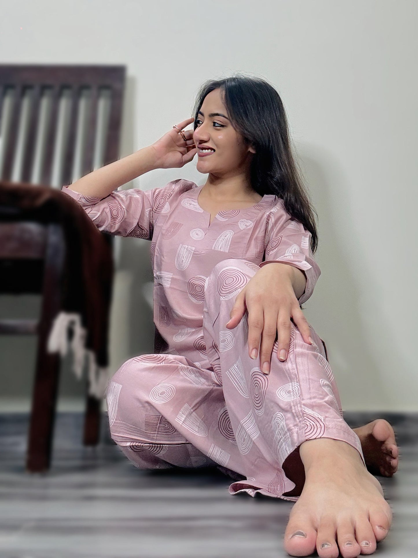 PASTEL PINK GEOMETRIC PRINT RAYON CO-ORD SET